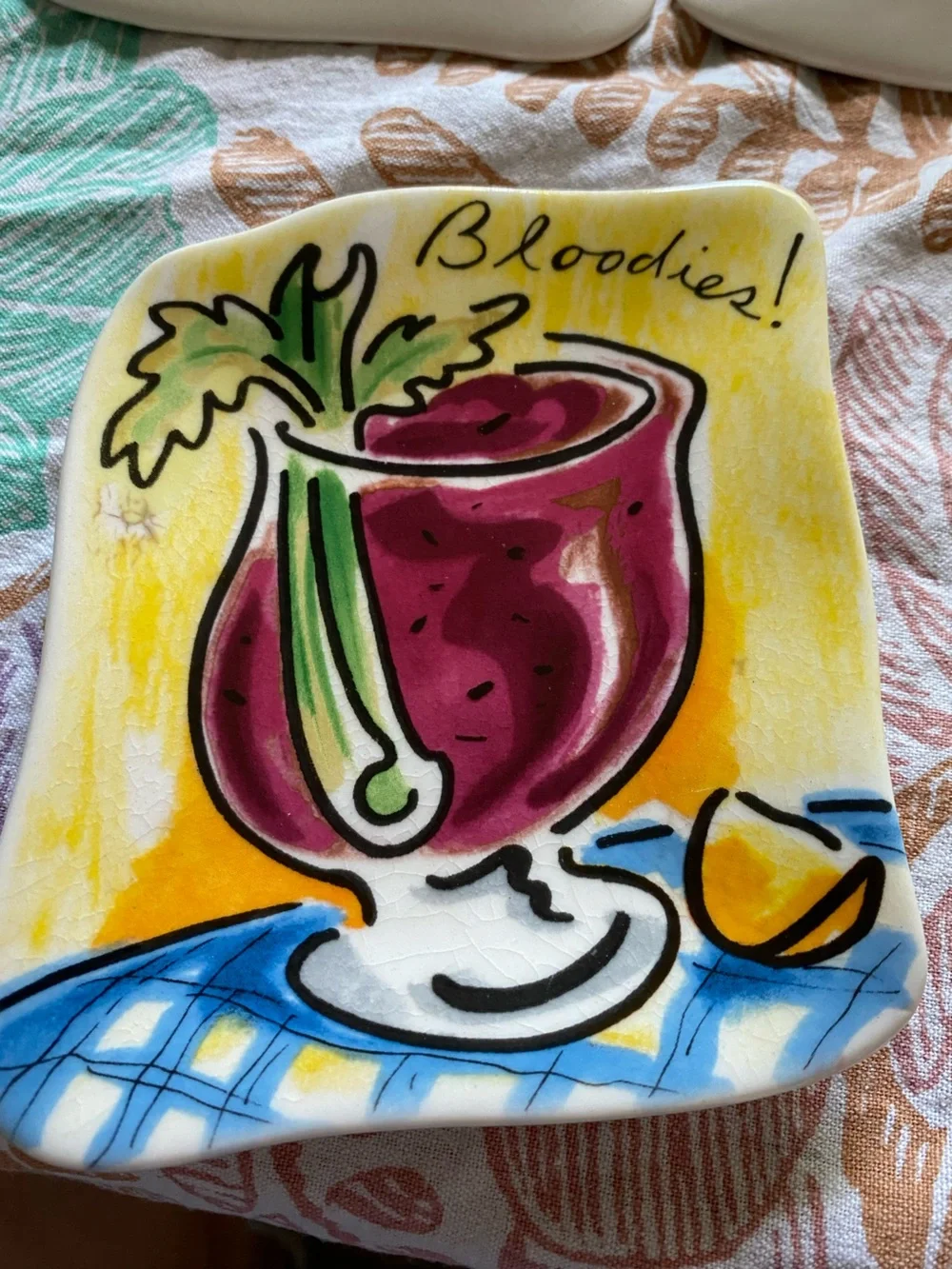4 Whimsical Tracy Flickinger Mud Pie “Bloody Mary Small Plates” from 1990s. GUC